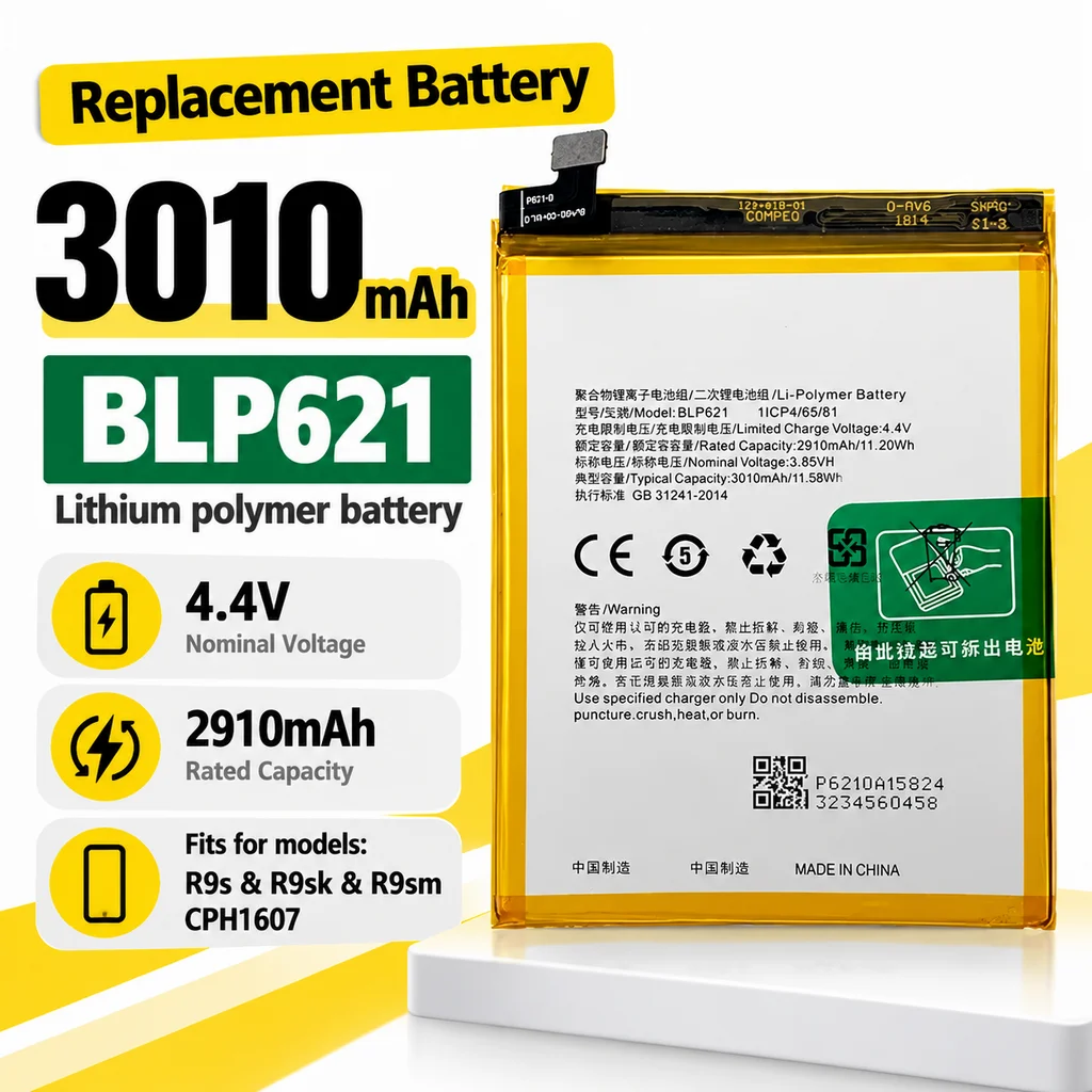 3010mAh Replacement Battery For OPPO R9S / R9SM, BLP621 / BLP-621 Built-In Mobile Phone Battery Replacement Part for Phones