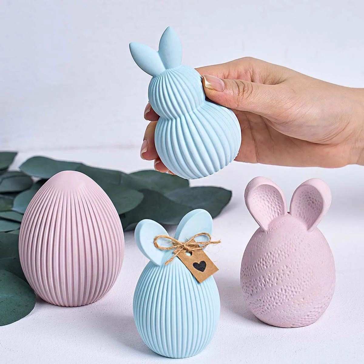 Gestreifte Kaninchen-Ei-Silikonform, 3D-Ostern-Serie, niedlicher Hase, duftende Kerze, Gips, Handwerk, Geschenkform, Party-Ornamente, Herstellungswerkzeuge