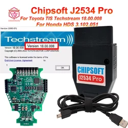 Chipsoft J2534 Pro For Toyota TIS Techstream 17.30.011 VCI Diagnostic Tool and For Honda HDS 3.102.051 2 in 1 Cable OBD Scanner