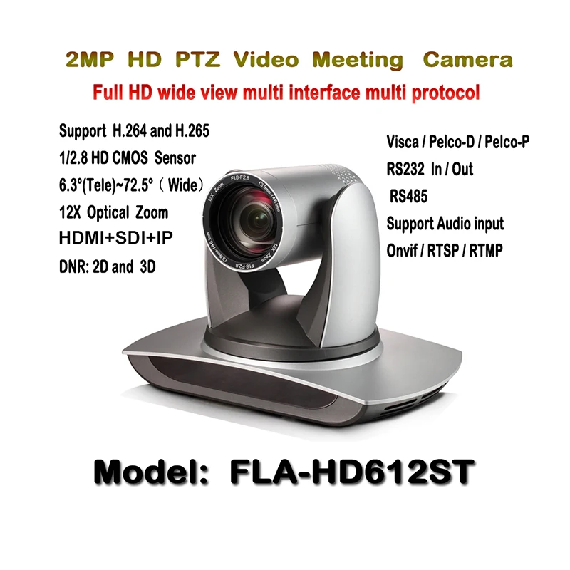 2MP PTZ 12X Wide Angle 1080p 60fps Video Conference Meeting Camera with 3G-SDI HDMI IP Streaming H.265