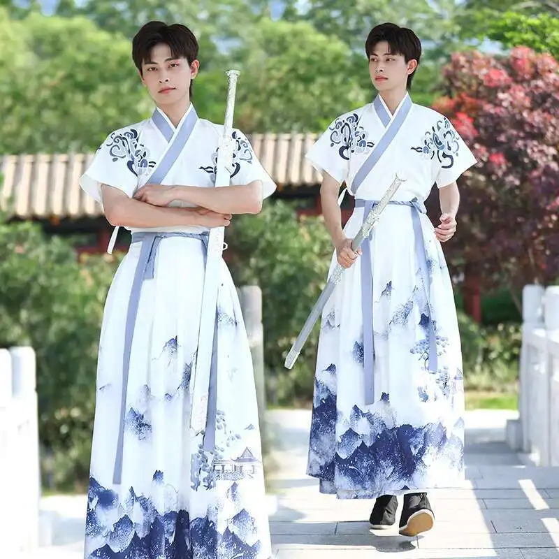 Nuevo Fiesta carnaval Halloween Cos Cosplay Hanfu camiseta para hombre estilo chino Wuxia espadachín estilo antiguo disfraz antiguo