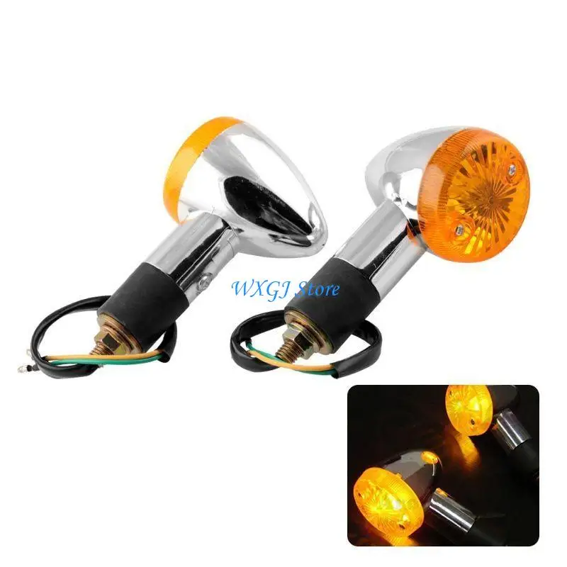 

37JE 2Pcs Motorcycle Front Rear Turn Light Indicators Blinkers Amber Yellow Modification Flicker Motorbike