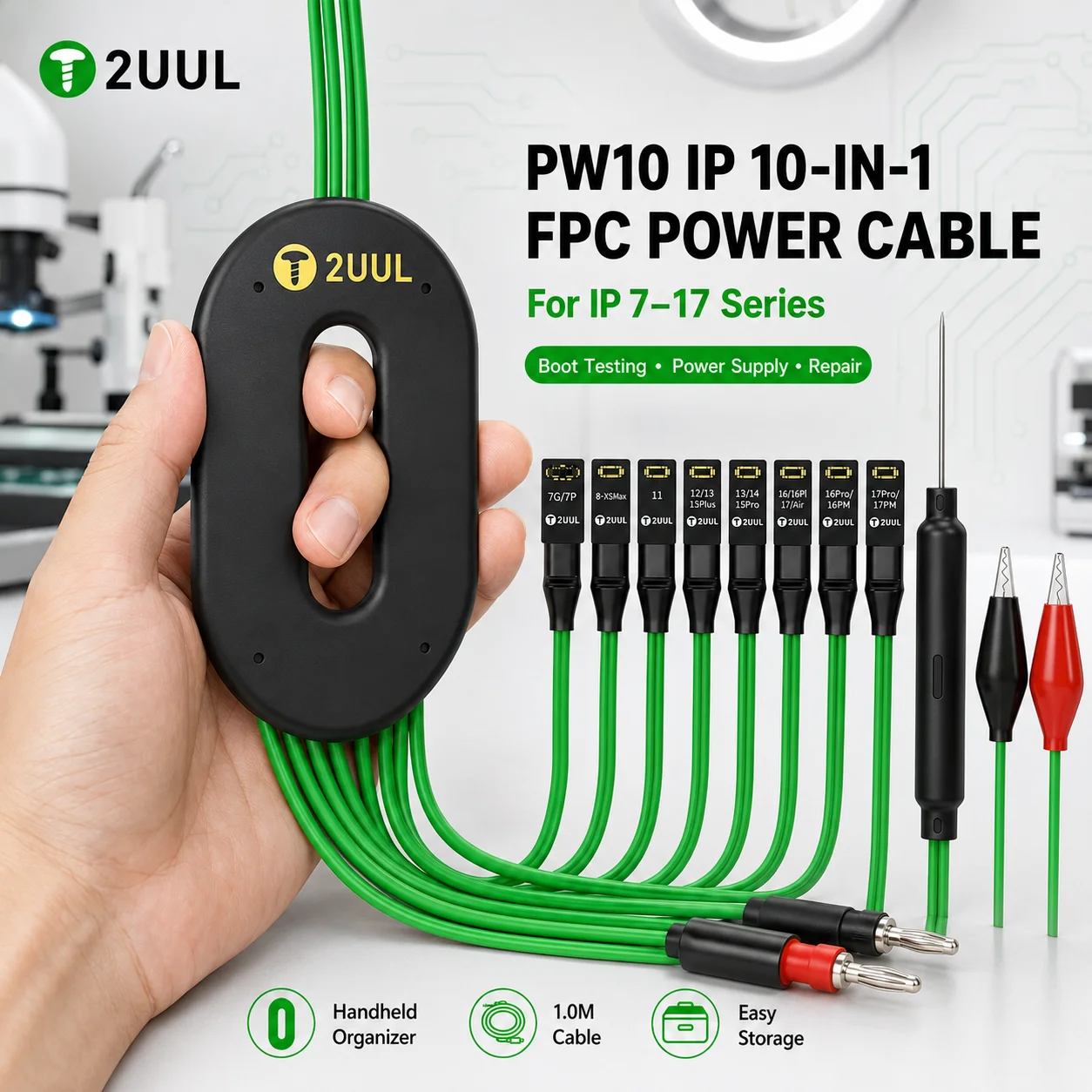 2UUL PW10 IP 10-in-1 FPC Power Cable for IP 7–17 Series Motherboard Boot Testing Phone Repair Power Supply Tool