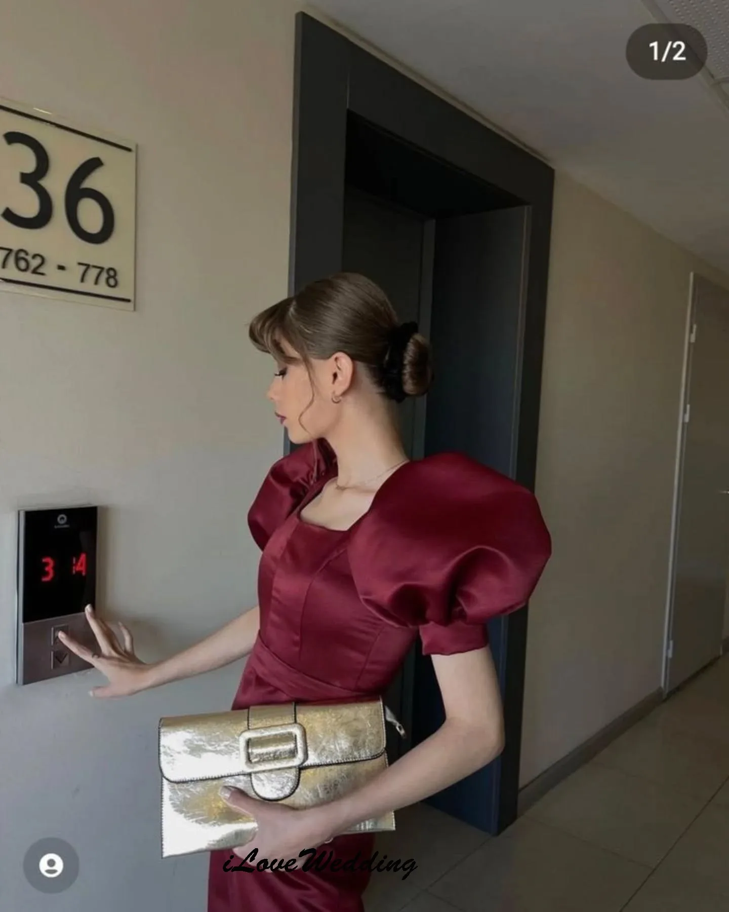 Abiti da sera con scollo quadrato bordeaux 2025 Abito da cerimonia nuziale da donna a maniche corte a palloncino Abito da cocktail lungo fino al pavimento personalizzato