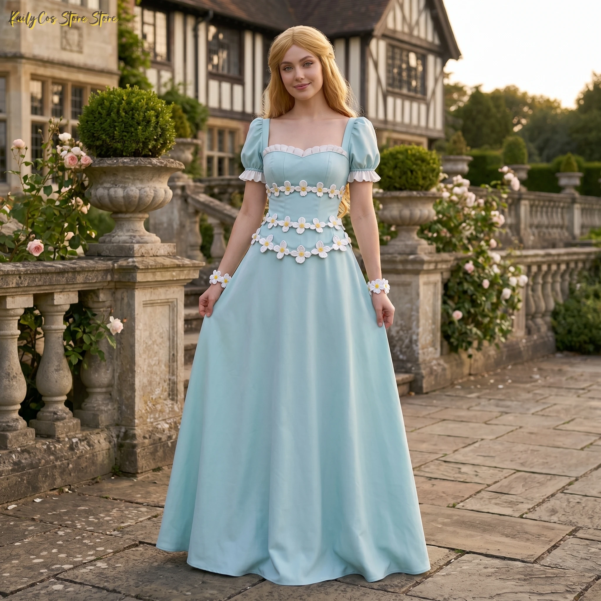 

Overlord Chardelon Ryle Vaiself Princess Renner Theiere Blue Floral Gown Cosplay 코스프레 Halloween Anime Party Dress for Women