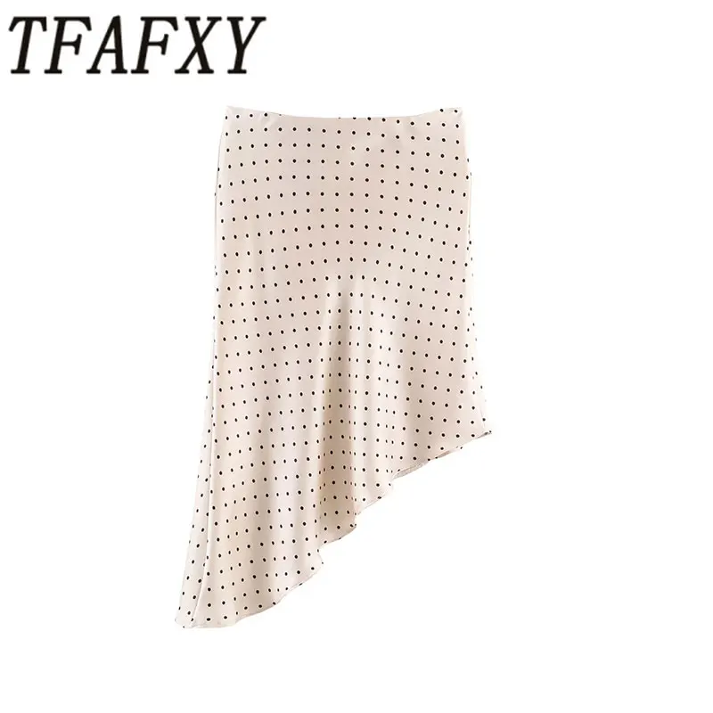 TFAFXY 2026 Spring New Women's Chic Polka Dot Printing Skirts Fashion Asymmetry Elegant Holiday Casual Skirts