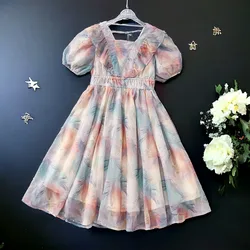 Baby Kids Floral Maxi Dresses for Girls Outfits Beach Party Summer Short Sleeve Children Princess Costumes 5 7 8 10 11 13 Years