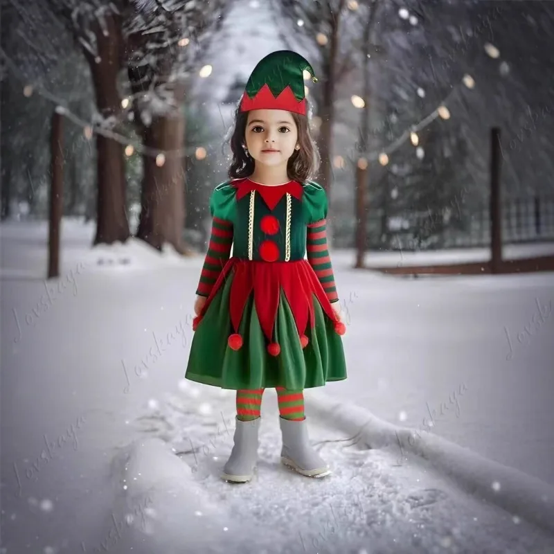 Weihnachtself Kinderkleidung Weihnachtsmann Helfer Kleiner Helfer Weihnachtself Kleid Mädchen Set