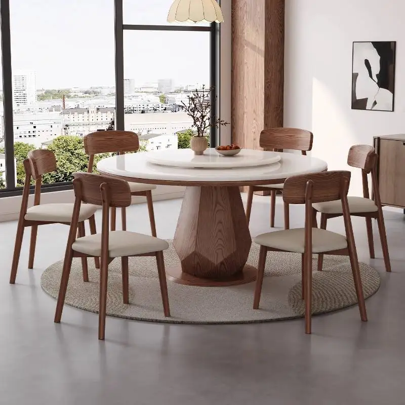 Minimalist Designer Dinner Table Luxury Rotating Solid Wood Restaurant Dining Table Round Modern Muebles Para Hogar Furniture