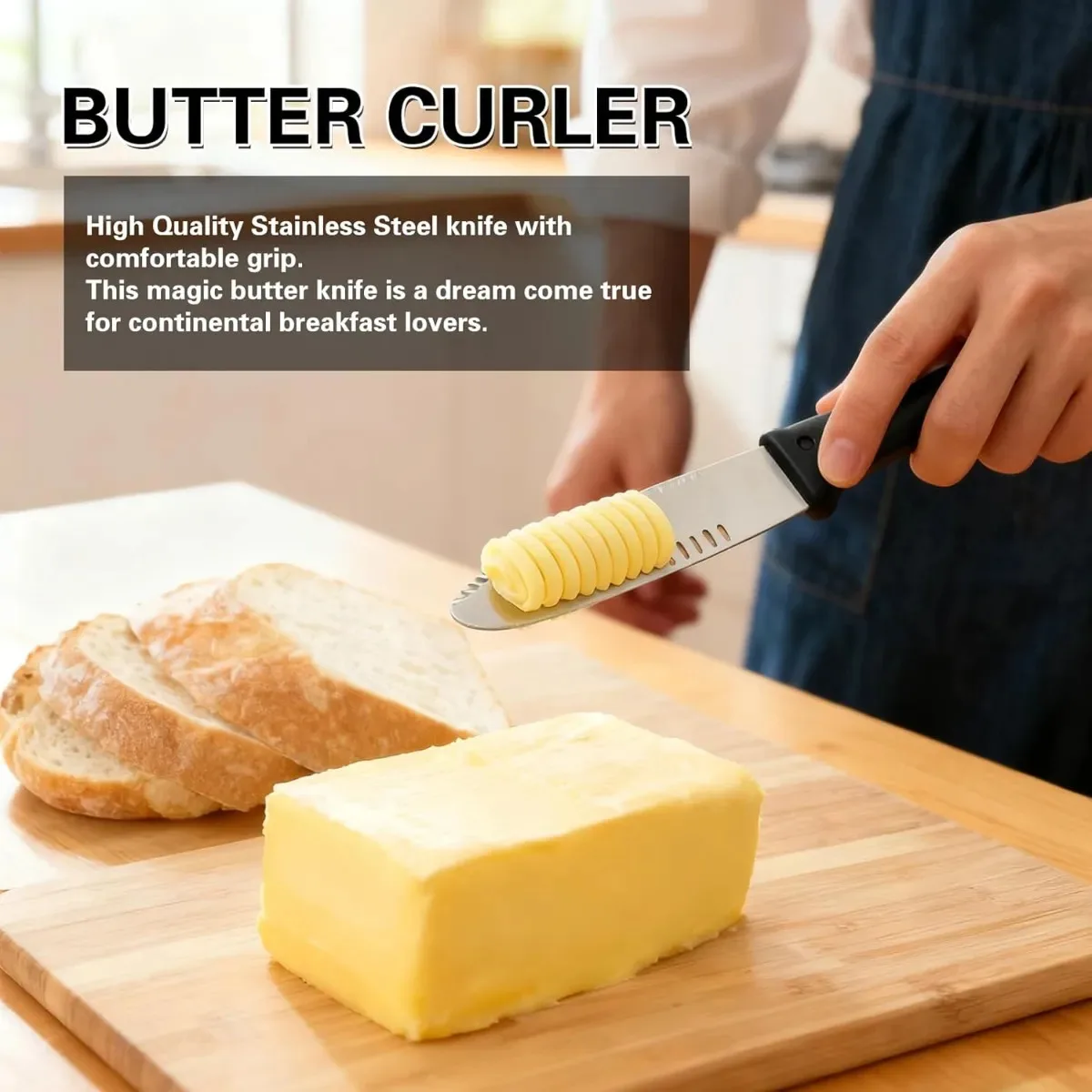 2pcs 3-in-1 Butter Knife Spreader and Curler, Stainless Steel Butter Spreader for Cold Butter, Cheese and Jam, Breakfast Use