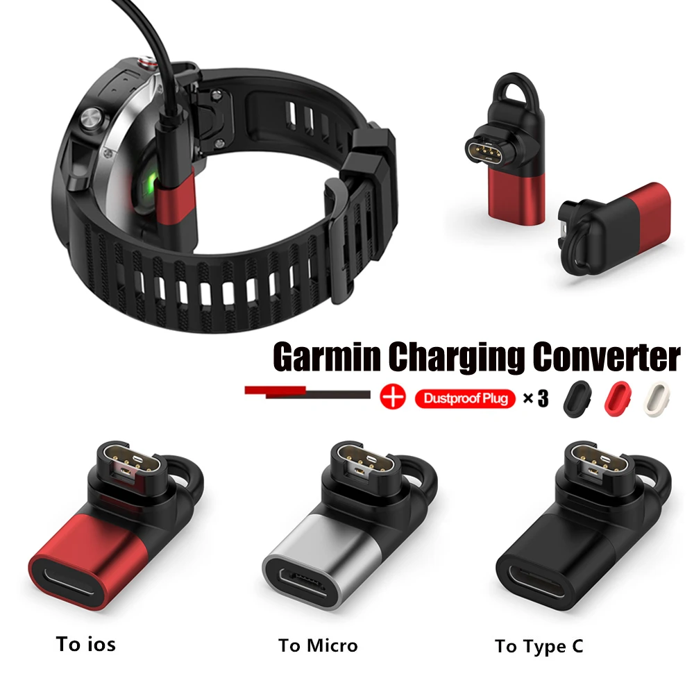 Fêmea para 4Pin relógio carregador conversor adaptador, tipo C, Micro USB, IOS, Garmin Fenix 7, 6, 5, instinto 2, Vivoactive 3, 4S, Venu 245