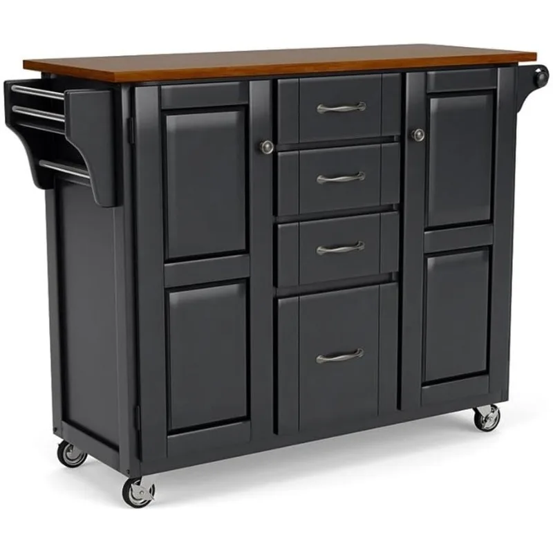 Kitchen Cart with Cherry Top 4-Utility Drawers 2 Cabinet Doors for Store All of Items and With Towel Bar and Paper Towel Holder