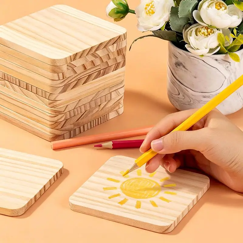 1/3/5Pcs Unfinished Natural Wood Coasters Non Slip Heat Resistant For Home Kitchen Coffee Bar DIY Projects