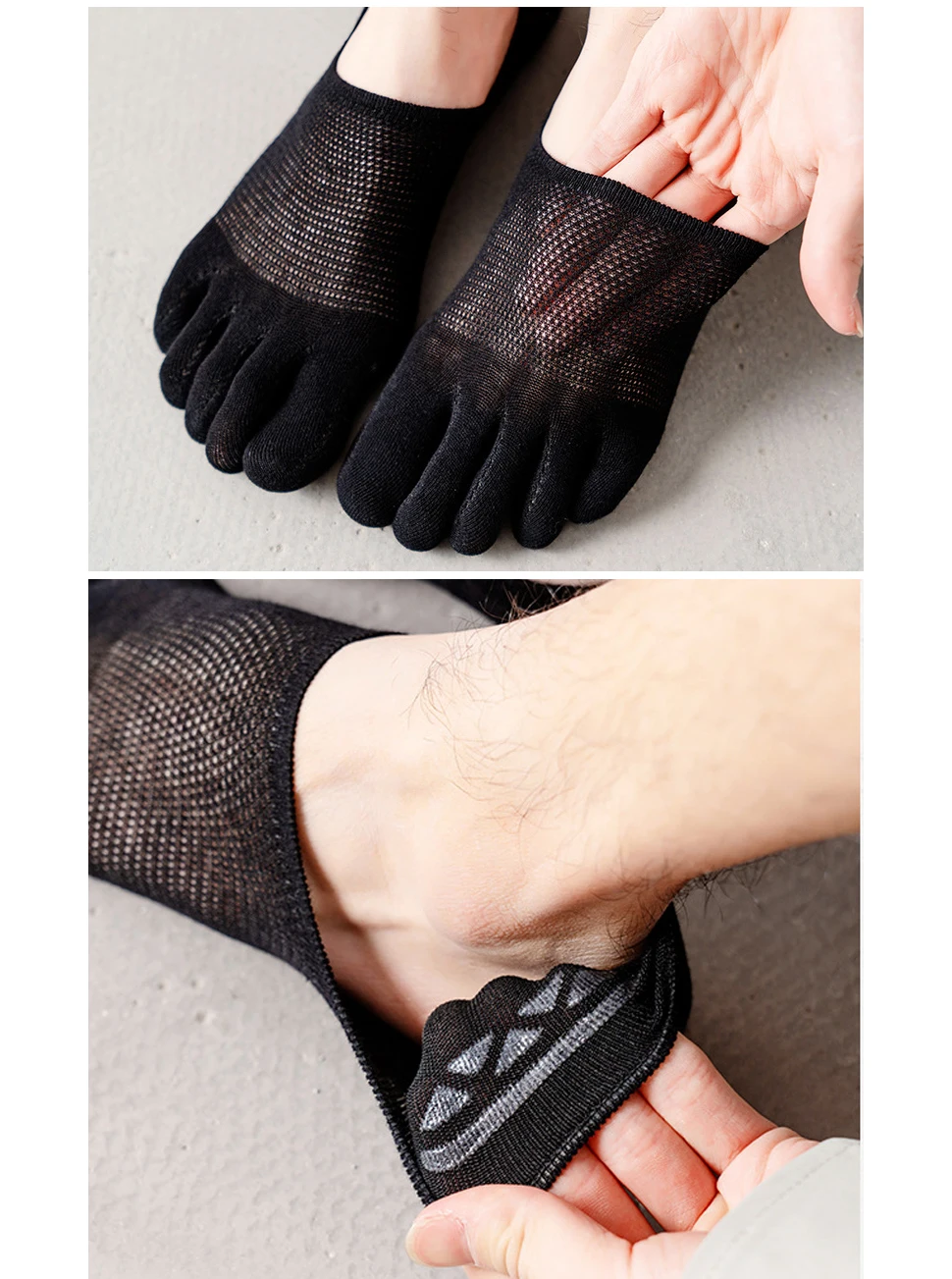5 Paar unsichtbare Zehensocken für den Sommer, dünnes Baumwollnetz, flacher Mund, weich, elastisch, atmungsaktiv, Deodorant, coole 5-Finger-Socken, Sokken – Detail 7