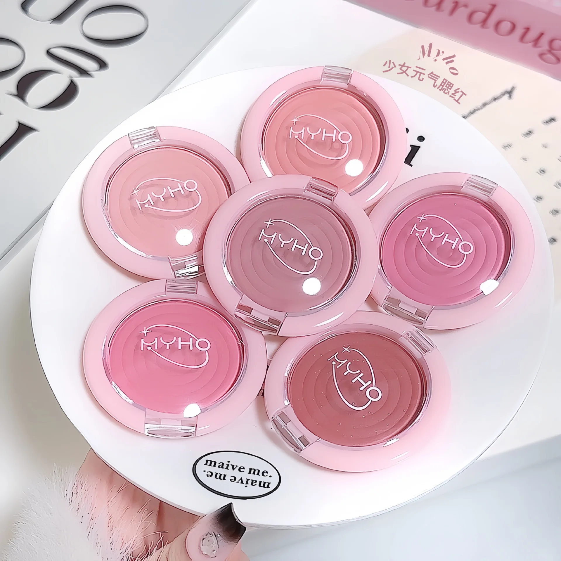 Palette de fards à joues mats en forme de cercles, doux, soyeux, gris, rose, teinte des joues, poudre éclaircissante, Rouge du visage, maquillage, plaque de surbrillance