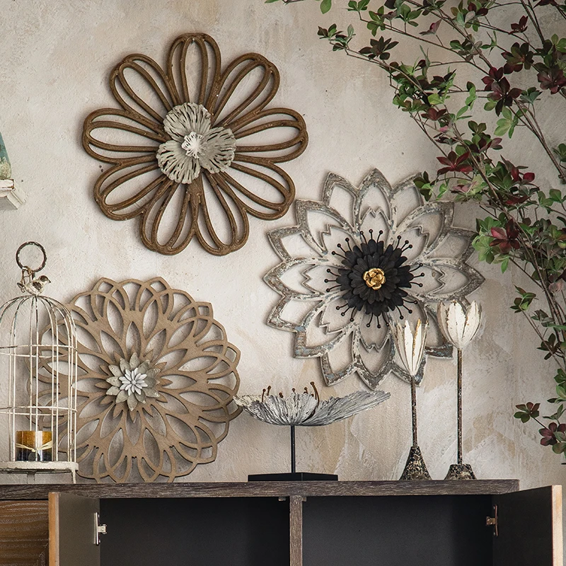 

American retro old living room wall decoration wrought iron home TV wall creative Nordic decoration