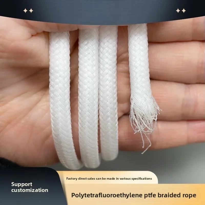 PTFE Braided Rope, PTFE Material, Acid‑Alkali Resistant High Temp, Wear‑Resistant for Chemical Industry