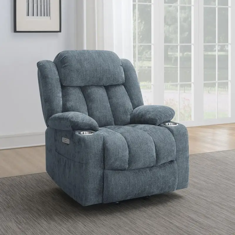 

Slate Blue Upholstered Power Lift Recliner Chair - Comfortable & Stylish Lift Assist Recliner for Easy Sitting and Standing,