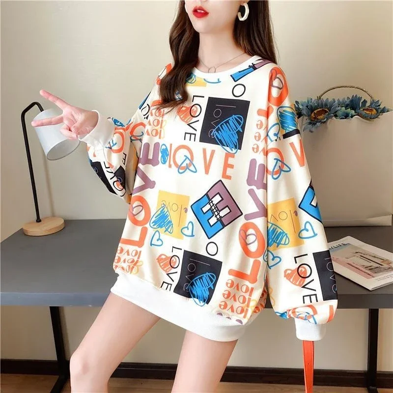 Harajuku Mode Gedruckt Langarm Sweatshirt für Frauen Dropshipping Grundlegende Ätherisches Sweat-shirt Designer Frau Pullover Tops