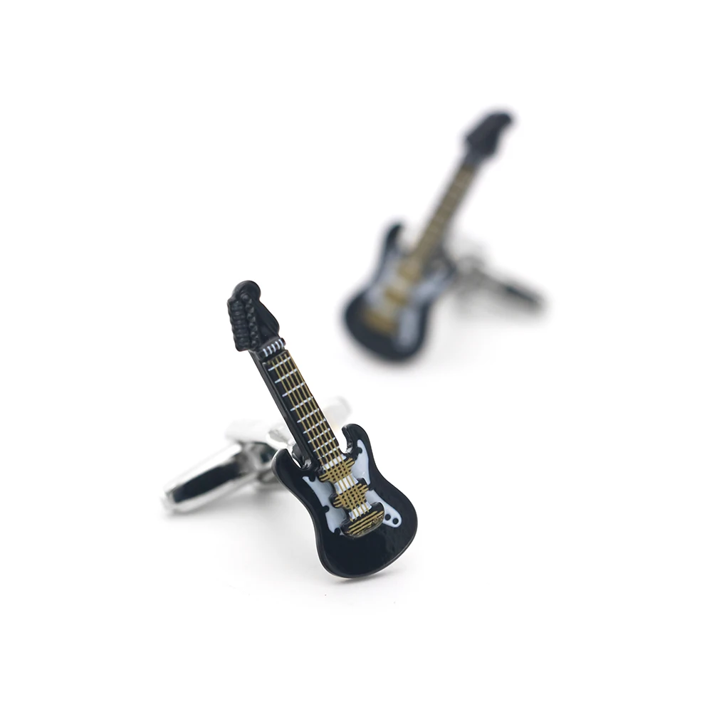 iGame Guitar Cuff Links Quality Brass Material Black Color Cool Bass Design Cufflinks Wholesale & Retail