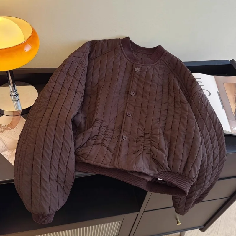 

Lightweight Women's Jacket Warm 2025 New Arrival Loose Casual Stylish Versatile Oversized Quilted Shirt Solid Color Coat w1796