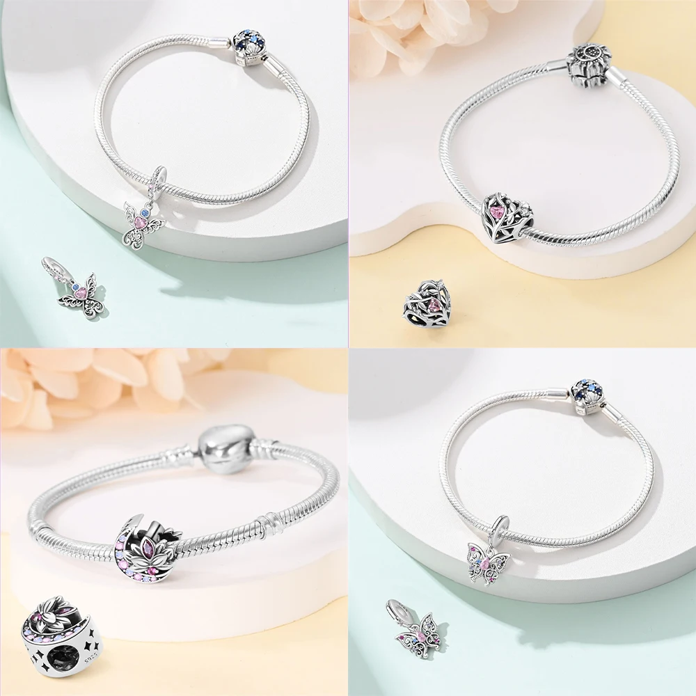 Heart Zircon Charms Original Classic Silver Plated Lotus Angel Beads Fit 925 Bracelets Women DIY Jewelry Fine Gifts Jewelry