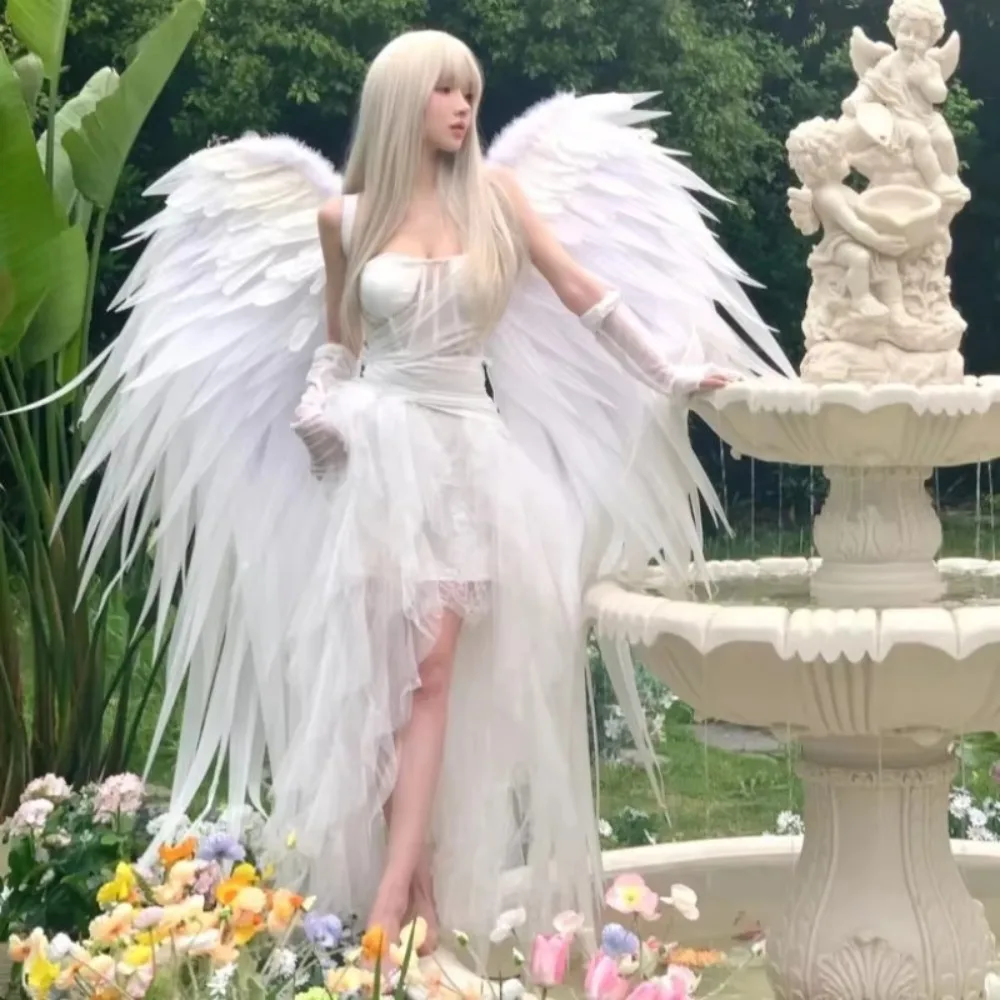Pure White Flowing Angel Wings Large Feather Prop for Fantasy Shoot Soft Elegant Fairy Wings Chic Performance Prop for Dancers