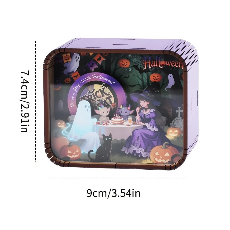 Halloween 3D Wooden Music Box Mechanical Wind-up Music Box for Halloween Party Table Decorations