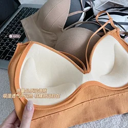 Women's Cotton Underwear Tube Tops Sexy Solid Color Top Girls Fashion Push Up Bra New V-Neck Tank Up Female Lingerie