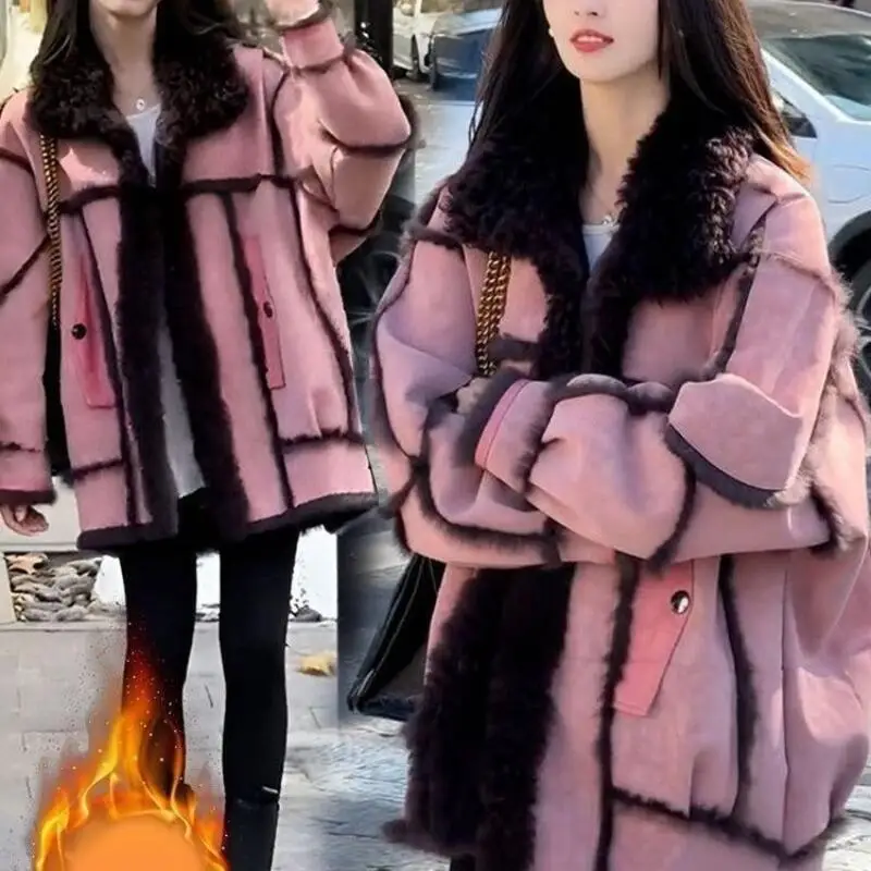 

2026 Winter New Women Fashion Comfort Fur Integrated Medium Long Coat Autumn Winter High Grade Thickened Warmth Casual Loosecoat
