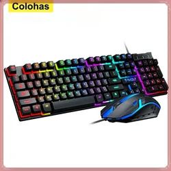 RGB Gaming Teclado e Mouse Kit, Backlit, USB com fio, Combo de teclado e mouse, 104 Keycaps para PC Gamer, Laptop