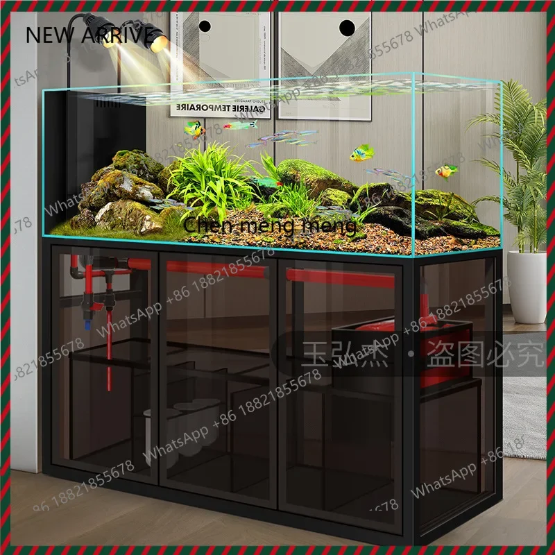 Stream tank ultra-white glass bottom filter water-free living room home ecological landscaping native grass tank aquarium