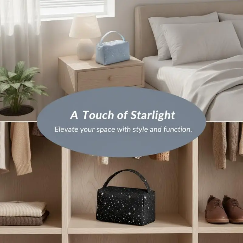 Cute Star Pattern Nylon Cosmetic Bag Large Capacity Portable Handle Lightweight Toiletry Bag for Vacation Travel