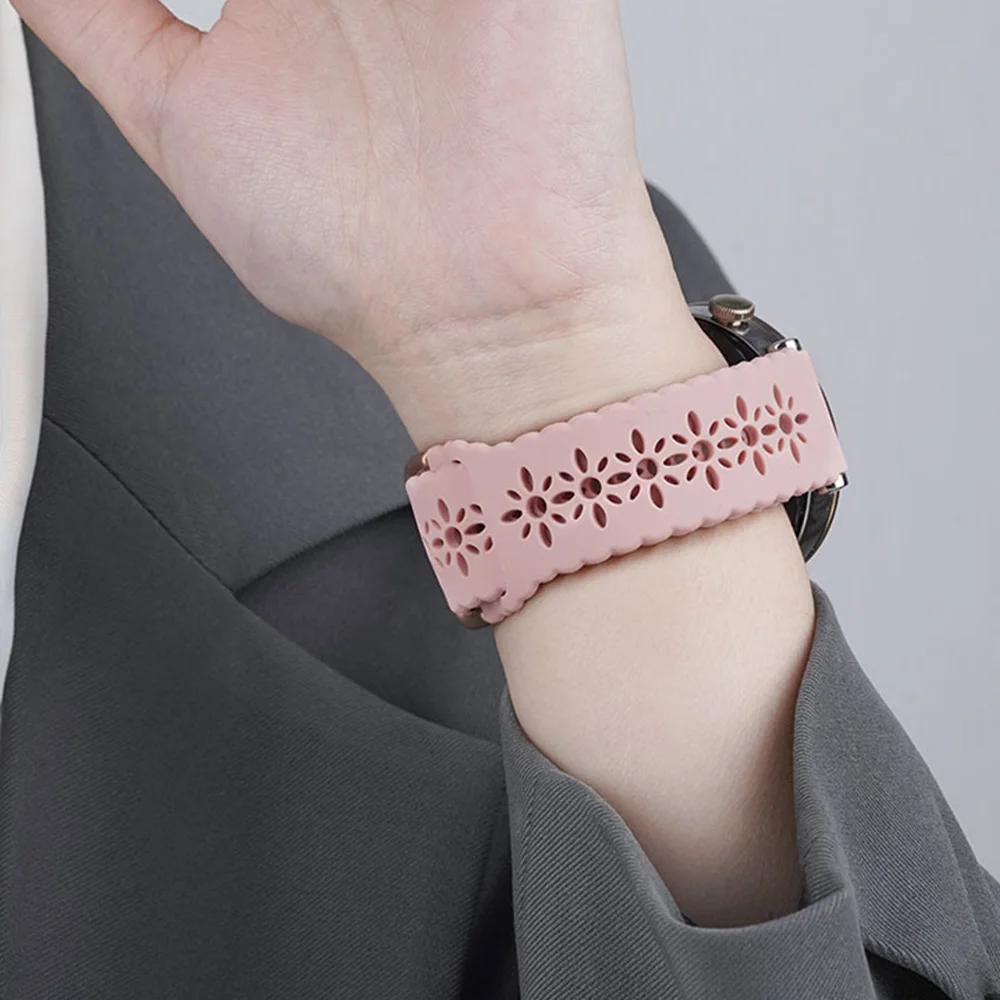 حزام دانتيل رياضي لساعة سامسونج جالاكسي 7/FE/4/5/5 pro/6 كلاسيك/أكتيف 2 سيليكون 20 ملم 22 ملم سوار هواوي جي تي 4-3-2-2e