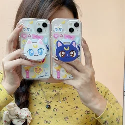Cute Cat Luna Phone Case For iPhone 15 14 13 12 11 Pro Max Anime Sailors Moons Cover Magnetic Attraction Wireless Charge Cover