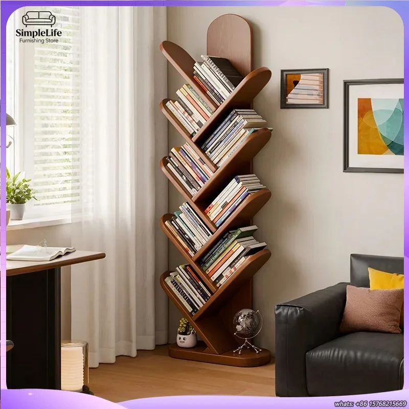 

Solid Wood Tree Shaped Floor to Ceiling Bookshelf for Living Room Wall Corner Storage Shelf Narrow Kids Bookcase Home Office