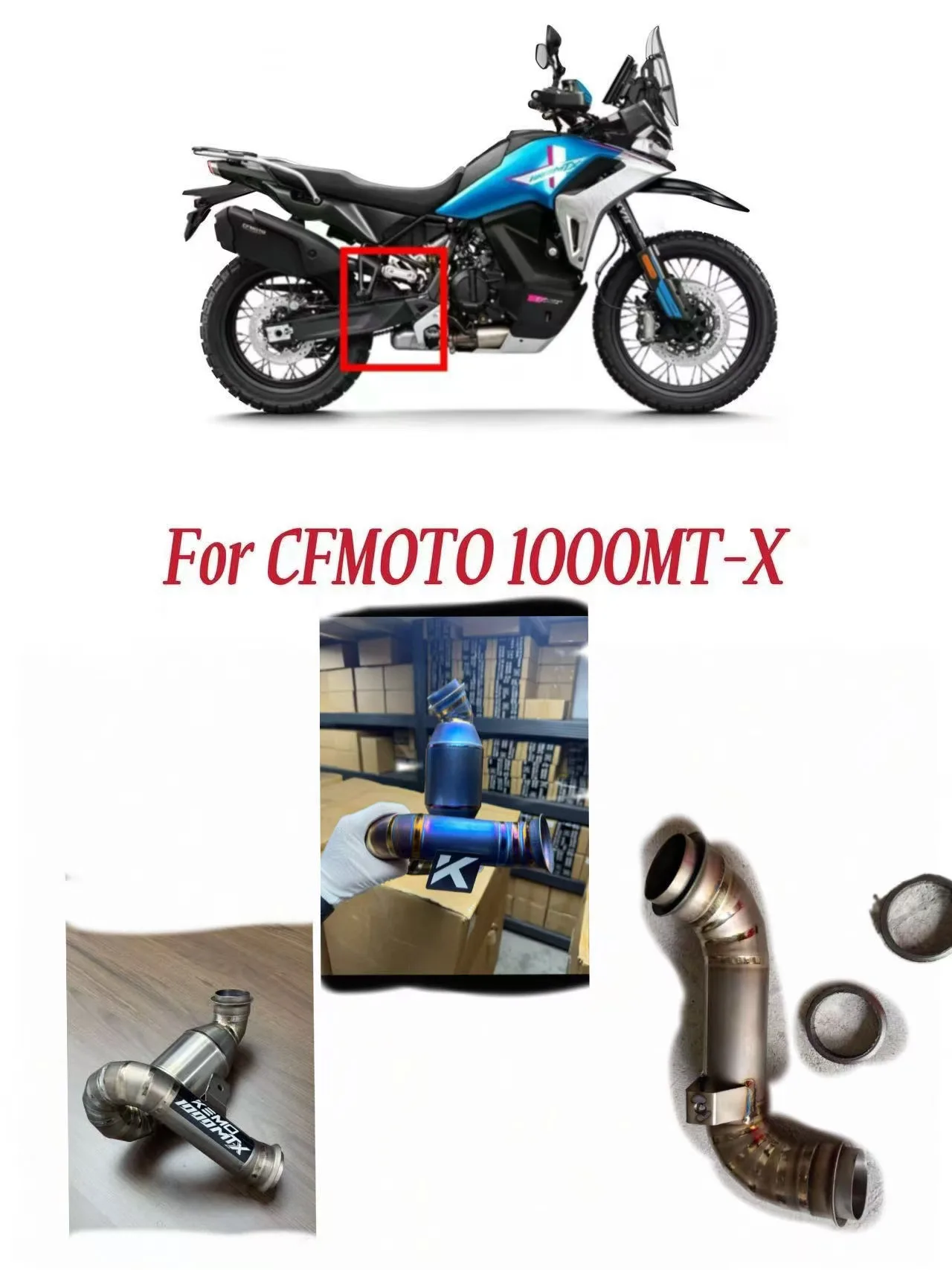 Tubo di Scarico Centrale in Lega di Titanio Slip-On per CFMOTO 1000MT-X, Silenziatore Moto, Tubo Centrale Sostitutivo del Catalizzatore Originale