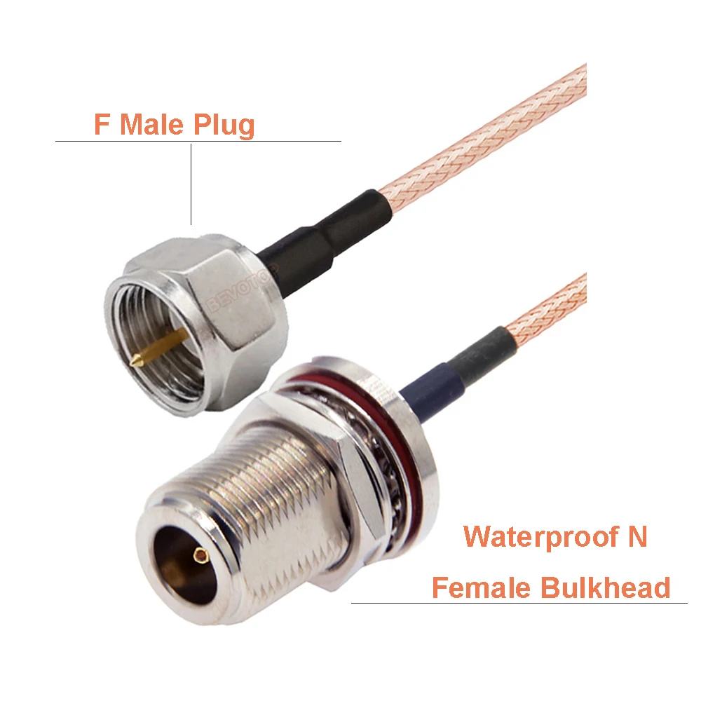 1PCS Waterproof N Female Bulkhead to F Male Plug RG316 Cable RF Coaxial Pigtail Extension Jumper 50 Ohm BEVOTOP Cable