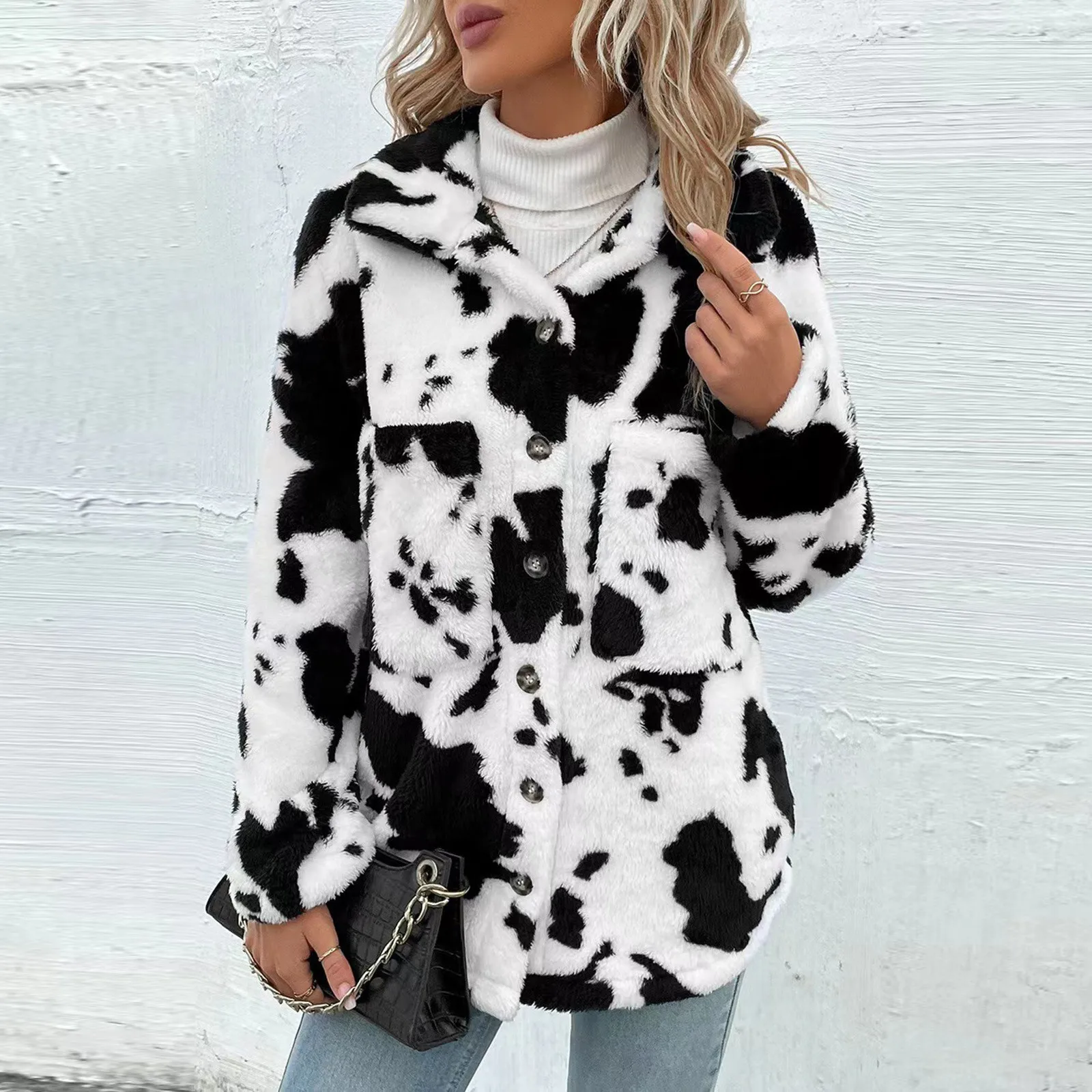 Ladies Casual Faux Fur Jacket Fashion Long Sleeve Buckle Autumn and Winter Loose Sherpa Fur Coat Pockets пальто женское 2024