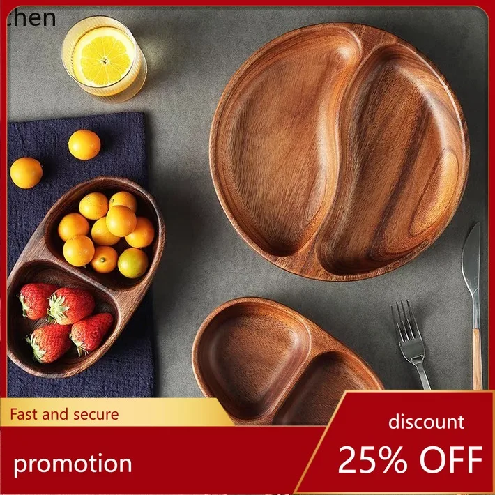 CZ Solid Wood Salad Bowl, Double-Compartment Bowl for Dried Fruits and Snacks, Salad Boat-Shaped Plate, Walnut Wood