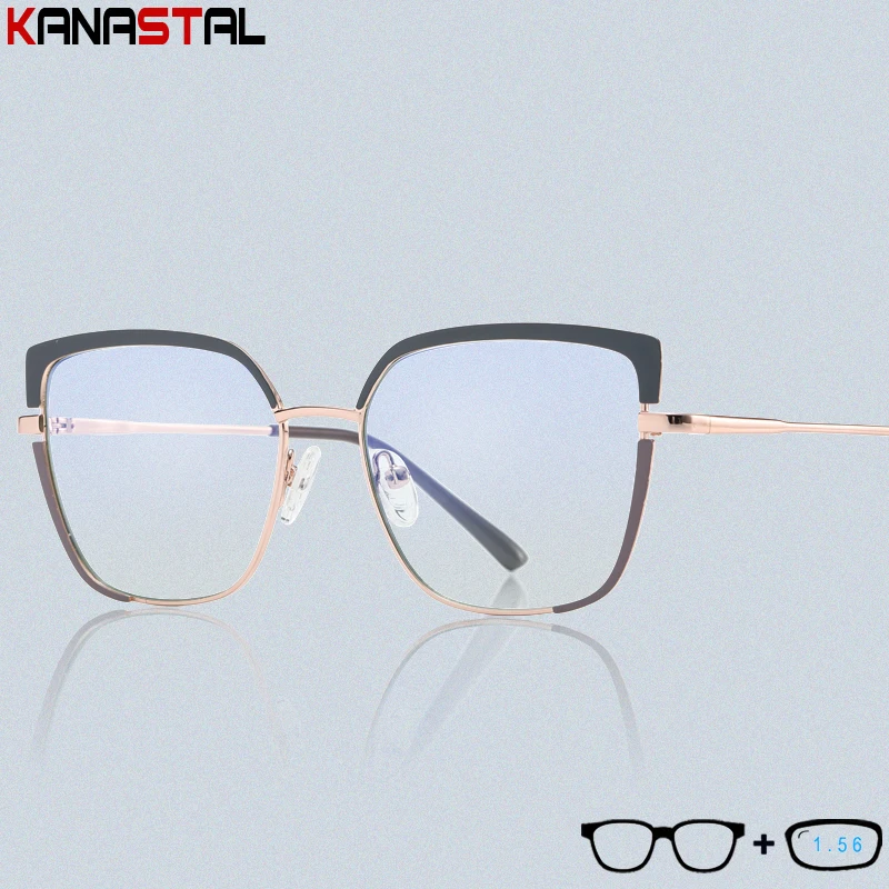 

Women Blue Light Blocking Reading Glasses Grace Metal Alien Eyeglasses Frame CR39 Optics Prescription Myopia Presbyopic Eyewear