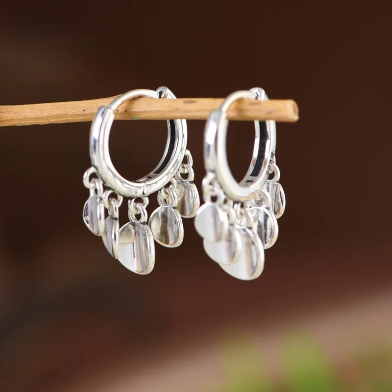 

S925 Sterling Silver Drop Earrings for Women Retro Silver Strips Tassel Ear Drop Fashion Jewelry Wholesale