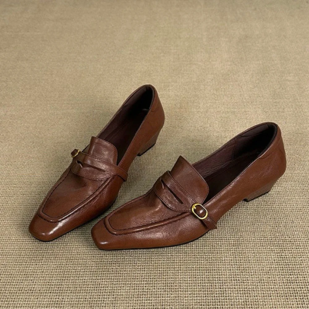 

Vintage British Style Women's Flats Fashionable Retro Thick Heel Loafers Autumn Winter Low Top Flat Women's Shoes