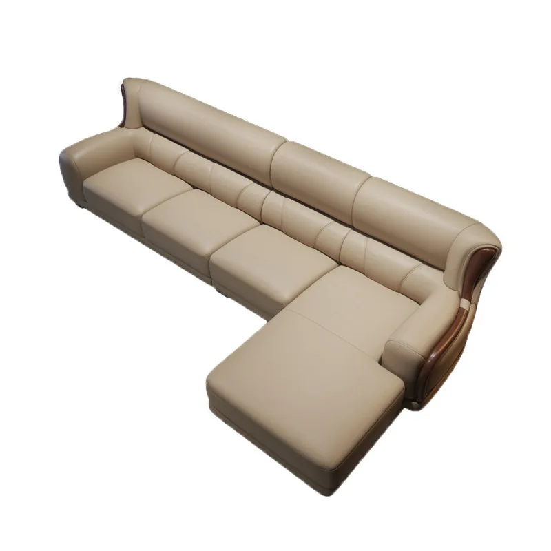 

Leather sofa modern living room solid wood furniture large and small apartment straight row three first layer cowhide princess