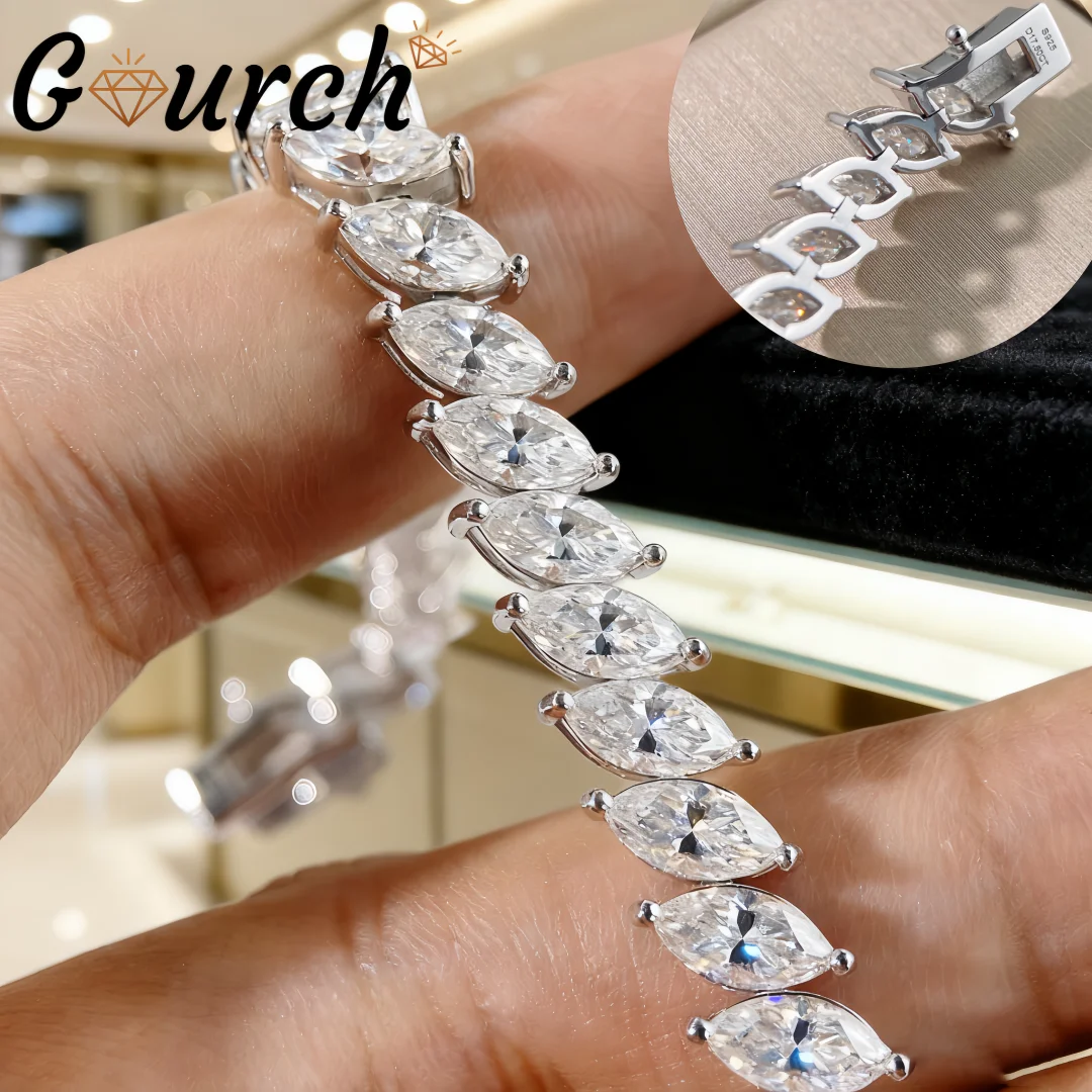 

Gourch 4x8mm 0.5CT Marquise Cut Full Moissanite Bracelet S925 Sterling Silver Luxury Wedding Anniversary Party Jewelry Gifts