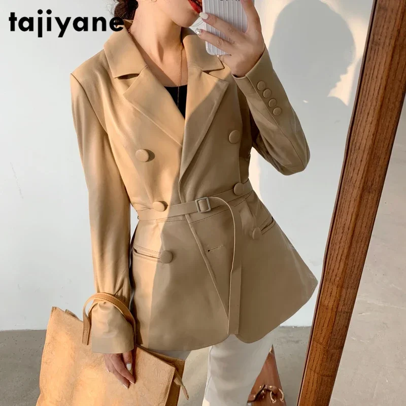 Real Genuine Leather Coat  Leather Coats Woman Leather Jackets Sheepskin Coat Spring Autumn Clothes Slim-fit Belt Jackets PY24