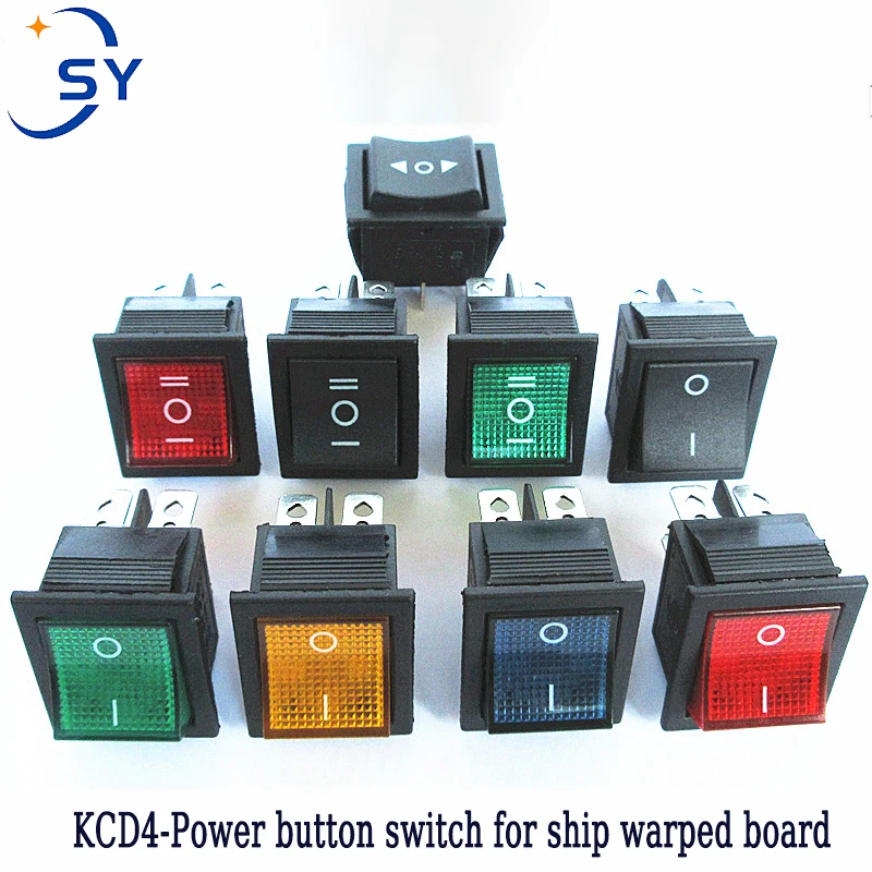 1Pcs KCD4 Boat Type Small Warped Rocker Button Switch Power 4/6 Pin With Light 16A AC250V 20A 125V Self-Locking/Resetting