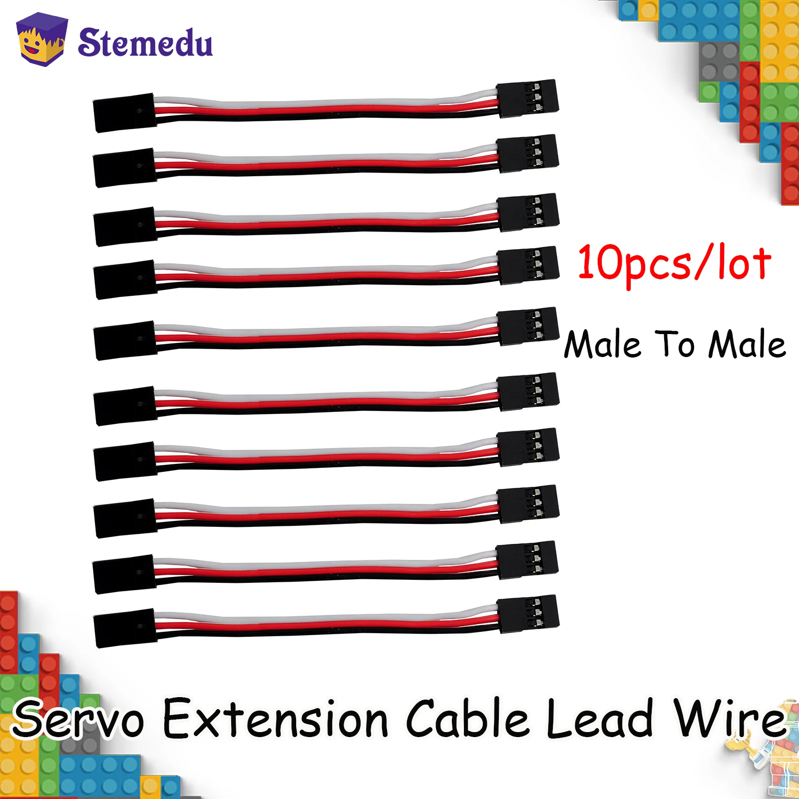 

10Pcs Servo Extension Cable Lead Wire Male To Male JR Plug 10cm 3.93 Inch 3 Pin Cord for FUTABA RC Plane Car Boat
