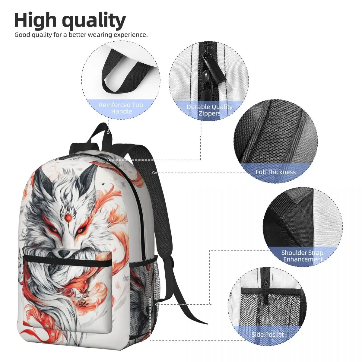 Japanese Okami Wolf Backpack Student BookBag Children School Bag Computer Shoulder Bags for Men Women