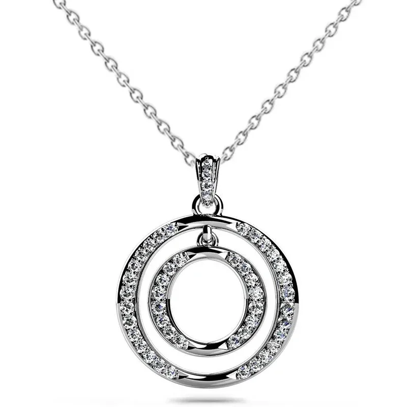 Ne'w Simple Stylish Double O Shaped Pendant Necklace for Women Shiny CZ Stones Delicate Daily Wear Accessories Party Jewelry